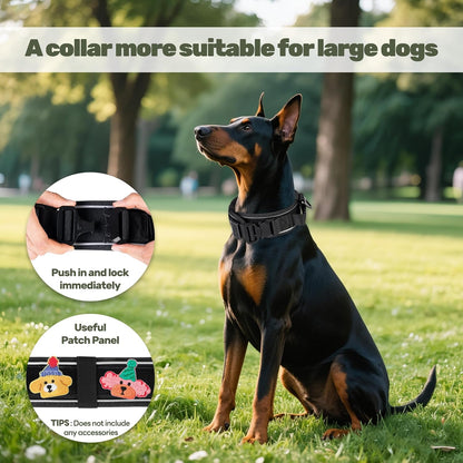 Tactical Dog Collar with Airtag Pocket, Adjustable Military Training Nylon Dog Collar, Reflective Collar with Control Handle and Heavy Duty Metal Buckle for Medium Large Dog(Black,L)