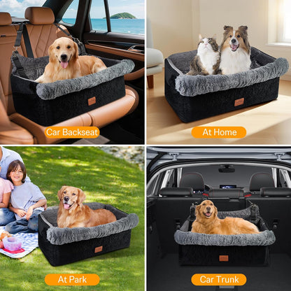 Dog Car Seat for Large/Medium Dogs up to 55lbs, Rear Seat Booster with Safety Straps & Washable Cover, Pet Travel Bed for Cars/Home/Park/Trunk (Gray, Extra Large)