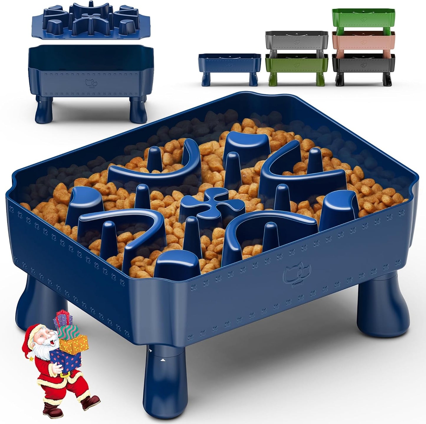 UPSKY Slow Feeder Dog Bowl, 2-in-1 Raised Dog Bowl with Anti-Choking Maze Puzzle, 2-6 Cups Pet Food for Small & Medium Breeds, Interactive Pet Feeder to Slow Eating, Reduce Boredom Blue