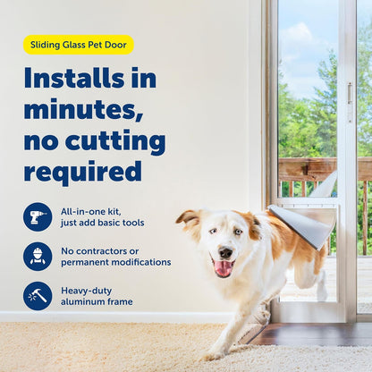 PetSafe Sliding Glass Pet Door - No-Cut DIY Install Doggy Door for Renters - Aluminum Frame - Adjustable Height 75 7/8" to 80 11/16" - Ideal for Large Dogs Up to 100 lb - White