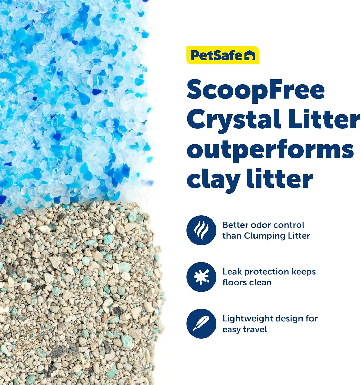 PetSafe Disposable Litter Box with Litter - Collapsible No-Mess Box with Reliable Leak-Proof Protection & Superior Odor Control - Includes 4.3 lb Bag Crystal Pebbles & 8 Disposable Scoops