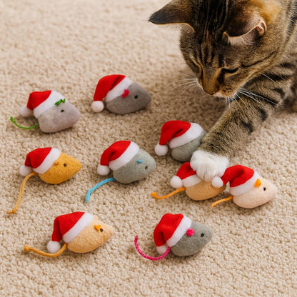 Christmas Catnip Mice Cat Toys – 8 Pack Plush Mice with Santa Hats, Colorful Catnip-Filled Mouse Toys for Indoor Cats and Kittens
