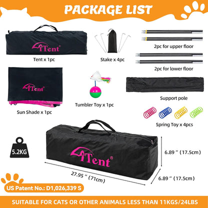 Extra Large Catio Cat Enclosure for Indoor and Outdoor with waterproof bottom,Itent 3 Tier Spacious Cat Tower Tent,Portable Cat Tent for Patio,Balcony, Deck & Camping Weatherproof & Sunproof(Patented)