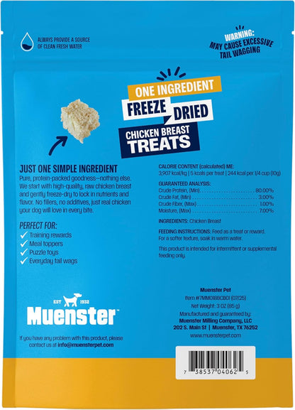 Muenster New Freeze Dried 100% Chicken Bites - Only One Ingredient Raw Chicken Freeze Dried for a Healthy and Delicous Treat. 3 Ounce (Pack of 1)