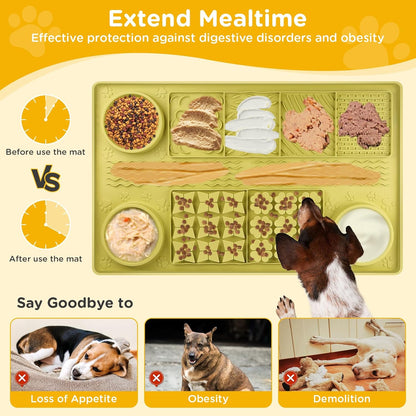 31.5" x 20" Large Multi-Function Dog Food Mat,Silicone Dog Lick Mat, Slow Feeder Mat for Dogs, Pet Mats for Food and Water,Pet Food Mat with Lip to Prevent Spills (Green)