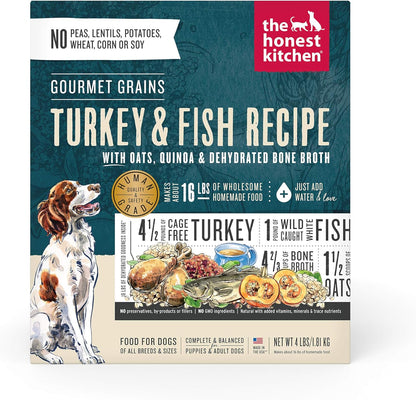 The Honest Kitchen Dehydrated Gourmet Grains Turkey & White Fish Dog Food, 4 lb Box