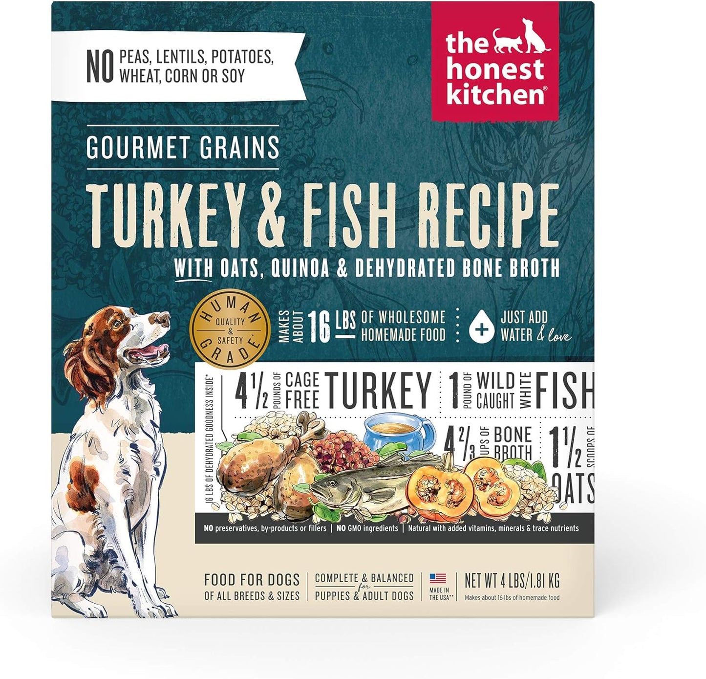 The Honest Kitchen Dehydrated Gourmet Grains Turkey & White Fish Dog Food, 4 lb Box
