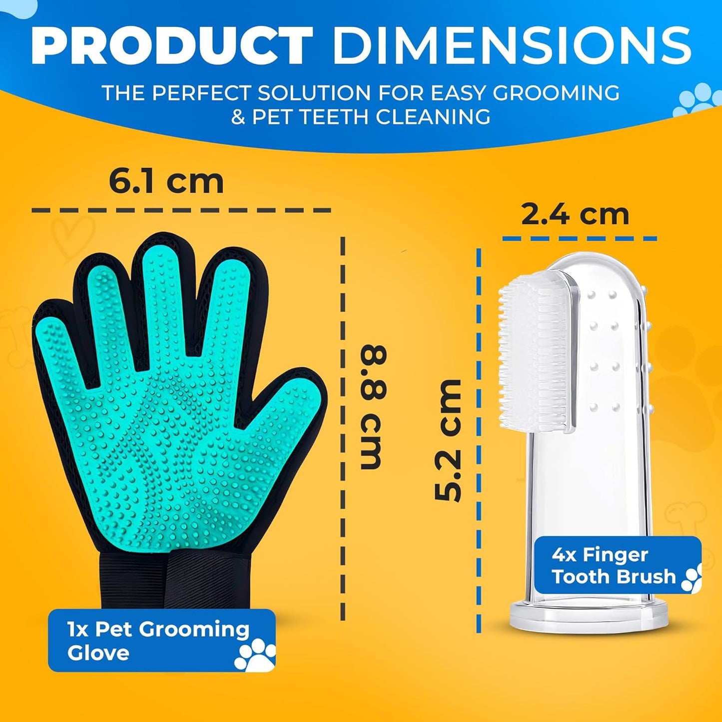 Dog Toothbrush Kit + Pet Hair Removal Glove – 4 Silicone Finger Toothbrushes with Travel Cases – Pet Dental Care & Teeth Cleaning, Plaque & Tartar Control – Dog Grooming Gloves – Free QR eBook