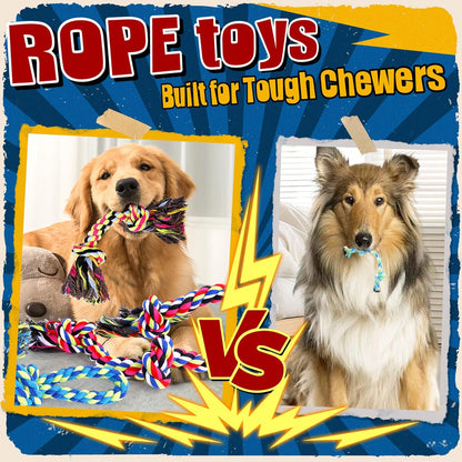 Tough & Strong Dog Toy for Aggressive Chewers – Tough Chew Toys for Large Dogs, Ideal for Tug-of-War & Teeth Cleaning, with 3 Rope Toys & 2 Dog Bags