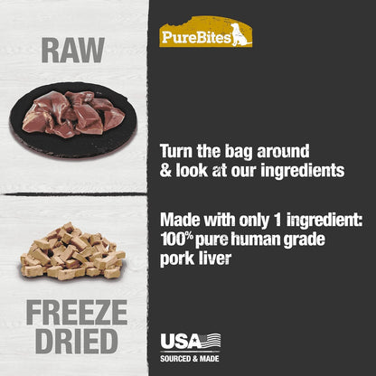 PureBites Pork Freeze Dried Dog Treats, 1 Ingredient, Made in USA, 3.5oz