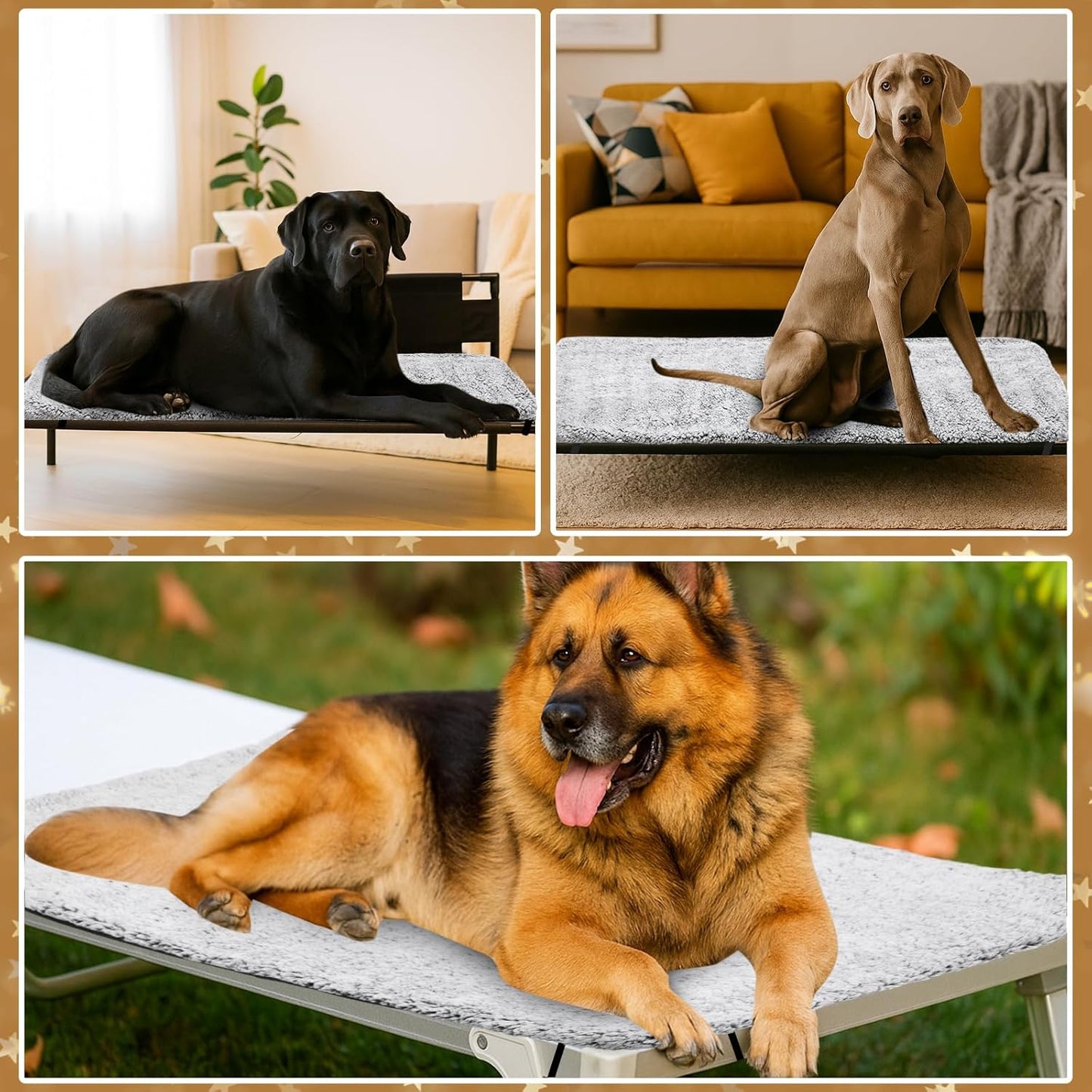 Large Self-Warming Dog Cot Pad for Elevated Dog Beds Extra Warm Thermal Pet Pad Mat with Corner Straps 28x42inch Removable Washable Cover Non-Slip Bottom