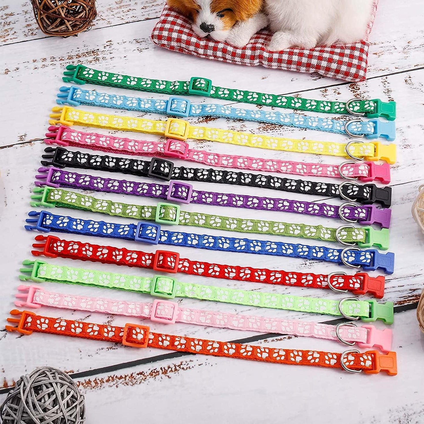 12 Pack Puppy Collars for Litter, Adjustable Puppy ID Collars Soft Nylon Whelping Collars for Newborn Litter Pets