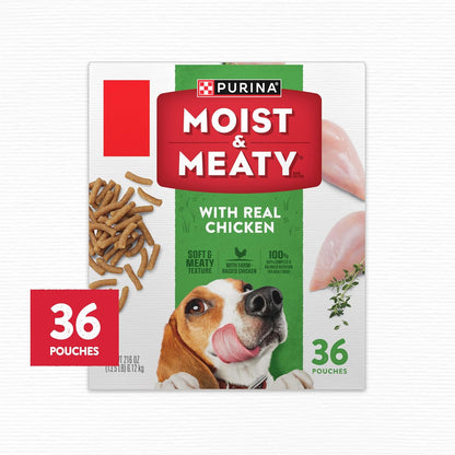 Purina Moist and Meaty with Real Chicken Recipe Soft Dog Food Pouches - 36 ct. Box