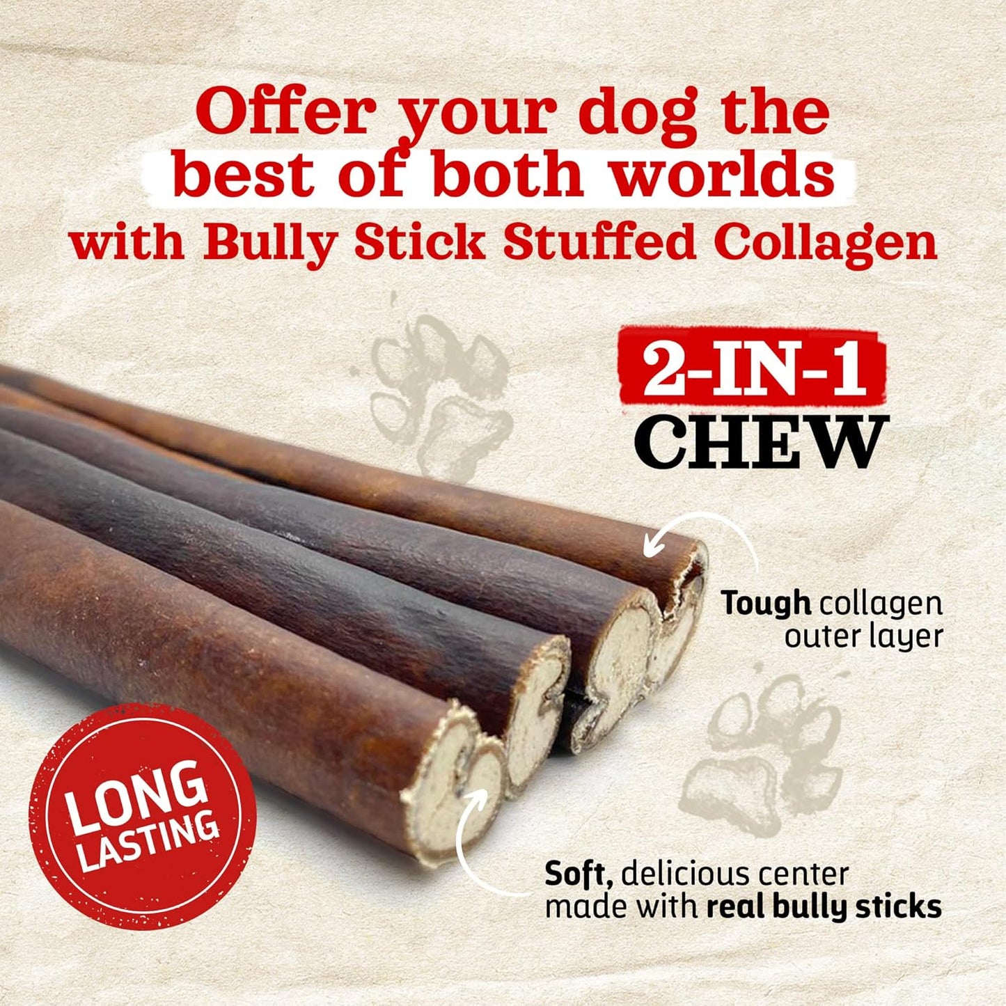 Natural Farm Bully Sticks Stuffed Collagen Sticks for Dogs (4-5 Inch, 10-Pack), Rawhide-Free, Natural Dog Chews, Long Lasting, Small, Medium and Large Dogs, Great Rawhide Alternative