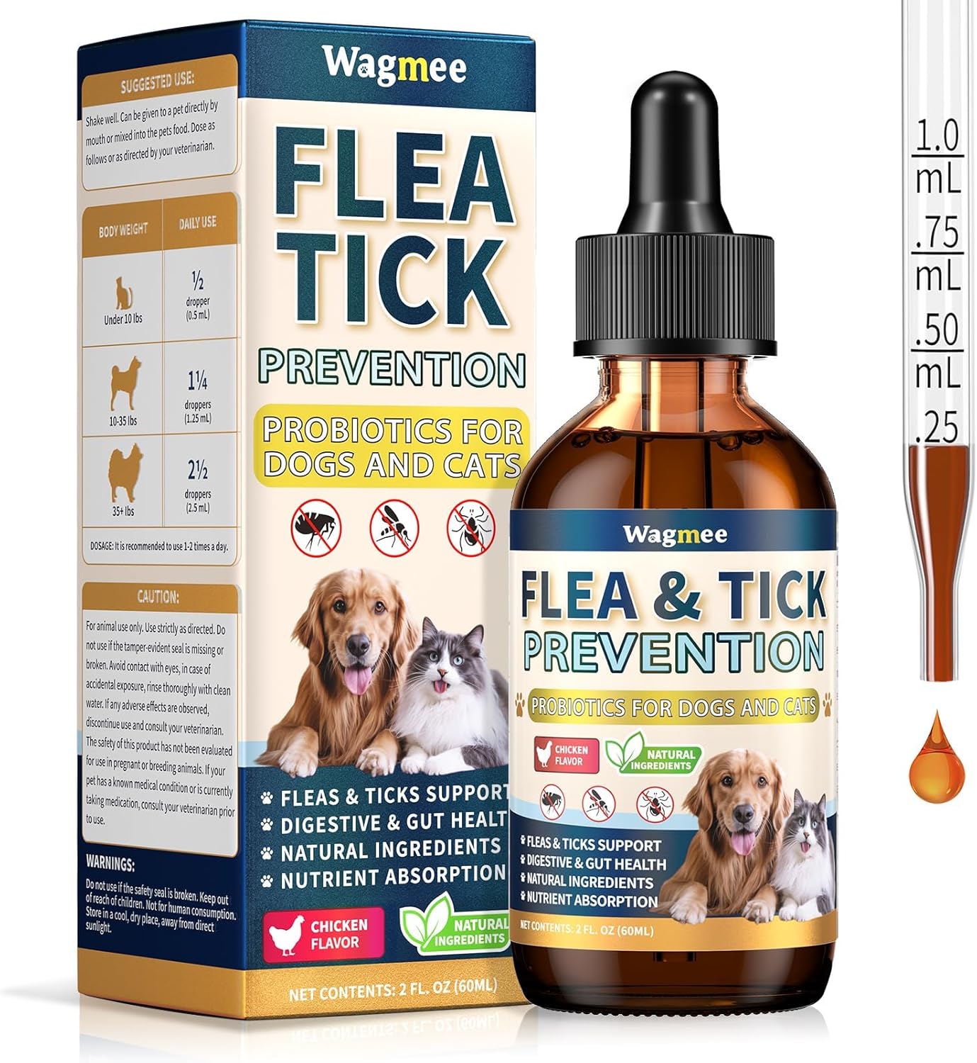 Flea and Tick Support for Dogs and Cats, Natural Flea & Tick Supplement with Probiotics Multivitamin, Supports Healthy Skin Coat & Digestion - All Breeds and Ages - Chicken