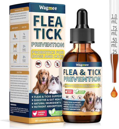 Flea and Tick Support for Dogs and Cats, Natural Flea & Tick Supplement with Probiotics Multivitamin, Supports Healthy Skin Coat & Digestion - All Breeds and Ages - Chicken
