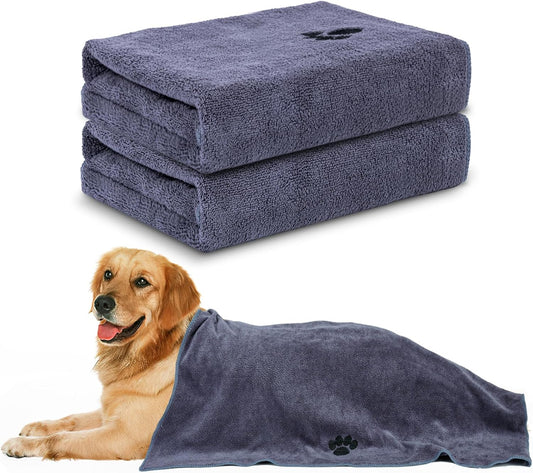 Microfiber Dog Towels for Drying Dogs,40'' X 23.6'', Super Absorbent and Soft Pet Grooming Towel, Perfect Shower & Bath Supplies for Dogs(2-Pack Grey)
