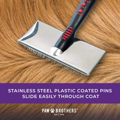 RYAN'S PET SUPPLIES Paw Brothers Soft Flat Slicker Brush with Coated Pin Tips, Mini/Small
