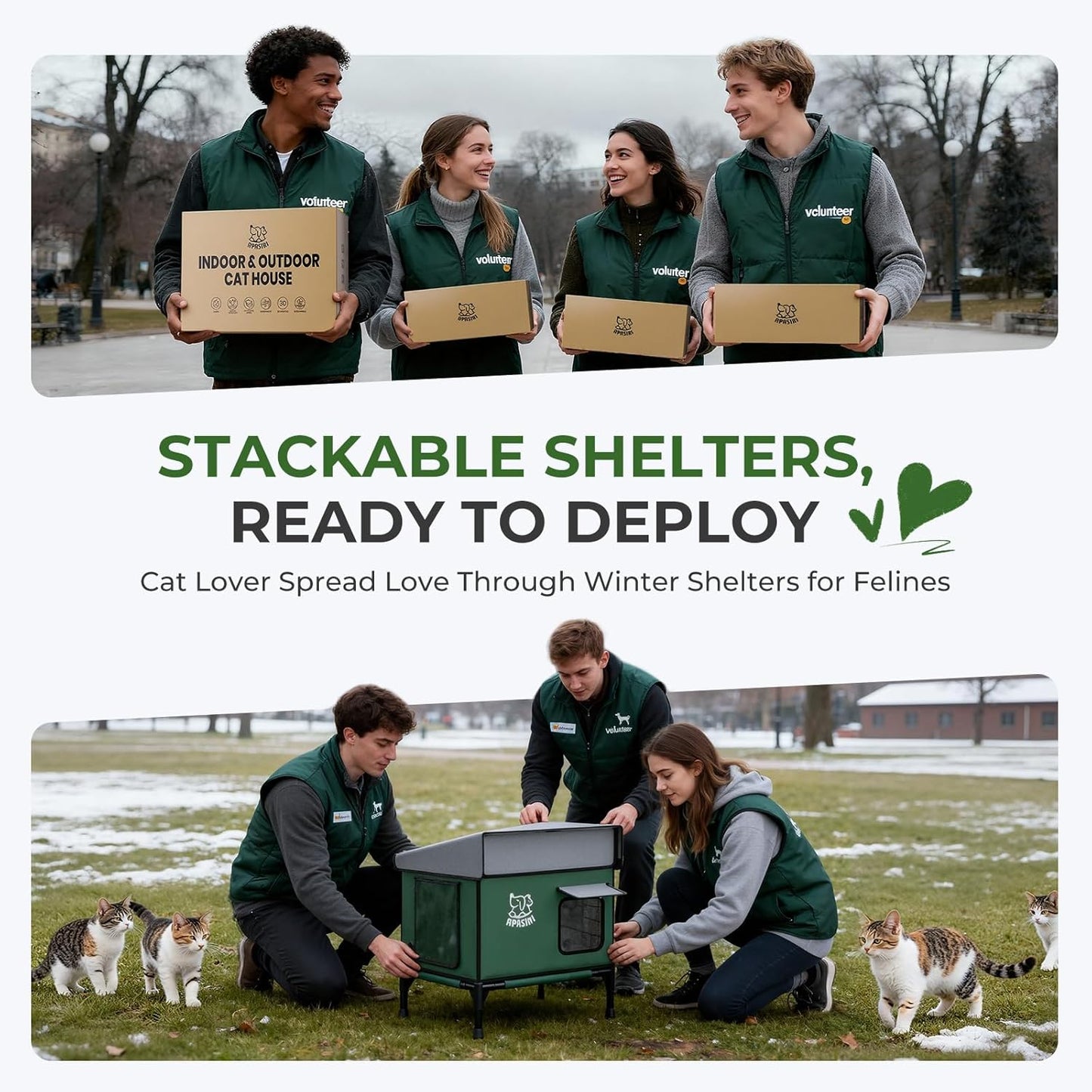 Apasiri Heated Cat House for Outdoor: Weatherproof Outside Cat Shelter, Insulated Cat House Outdoor with Heated Pad, Sloping Roof & Escape Door, Elevated Base for Stray Cats, Small