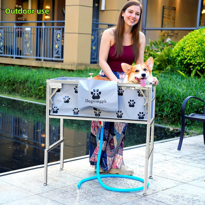 Foldable Elevated Dog Bathtub with Drain 300 lb Capacity Portable Pet Shower Wash Station for Bathing Grooming Small Medium and Large Dogs, and Indoor Outdoor Use (1 PVC-TUB-L)