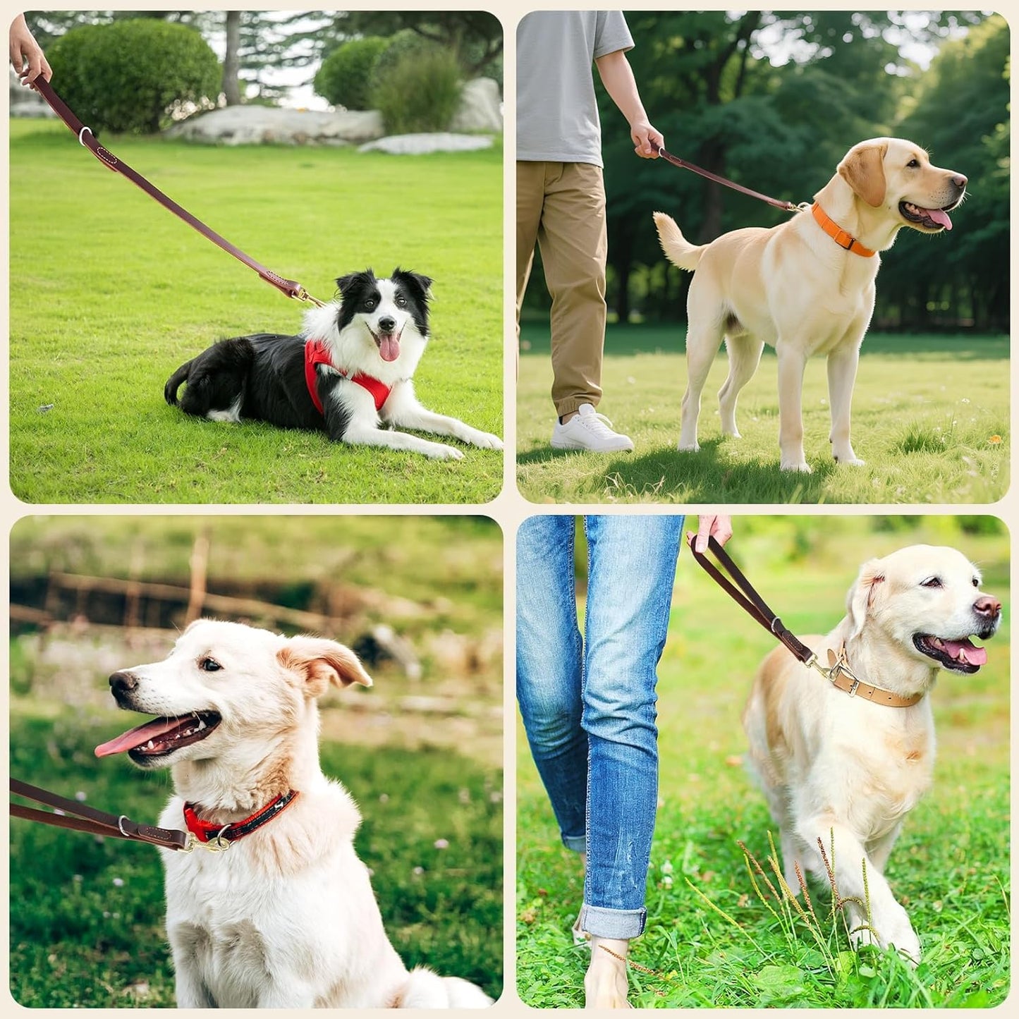 Leather Dog Leash, Strong Traffic Pet Short Lead & Heavy Duty Metal Hook for Training and Walking. (2.0ft L x 2.5cm W)