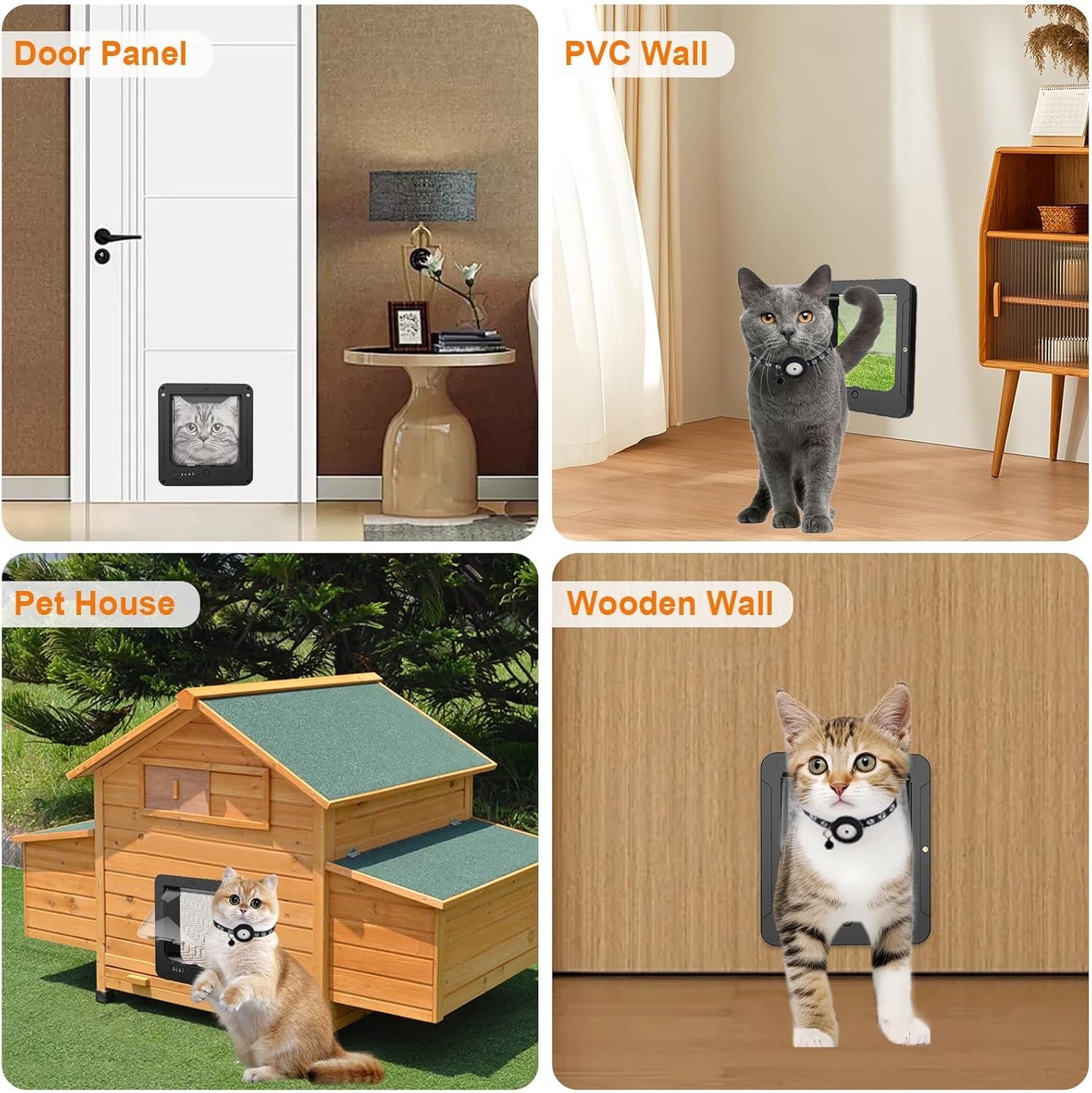 Smart Cat Door with 3 Collar Sensor, RFID Cat Door Collar Activated with Remote Control, 4 Way Locking Cat Flap Automatic Pet Door (Black)