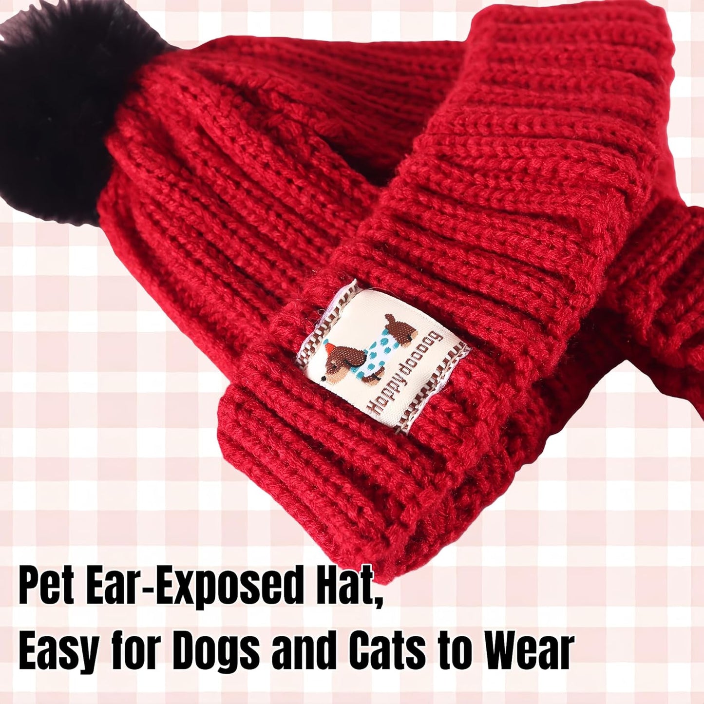 Pet Winter Beanie - Ear-Exposed Knit Hat for Dogs & Cats, Warm Fleece Cap with 2 Ear Holes, Suitable for Indoor/Outdoor Cold Weather ，Cozy, Secure & Stylish(Red, Medium)