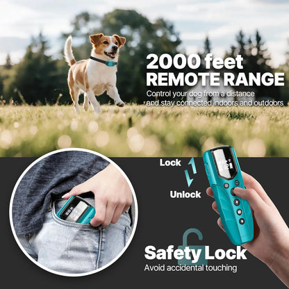 Tiniest Small Dog Shock Collar, Lightest Dog Training Collar with 2000ft Remote, Tailored for Small Dogs 5-15lbs & Medium Large Dogs, Beep, Vibrate, Shock, Lighting, Waterproof, Rechargeable，Cyan
