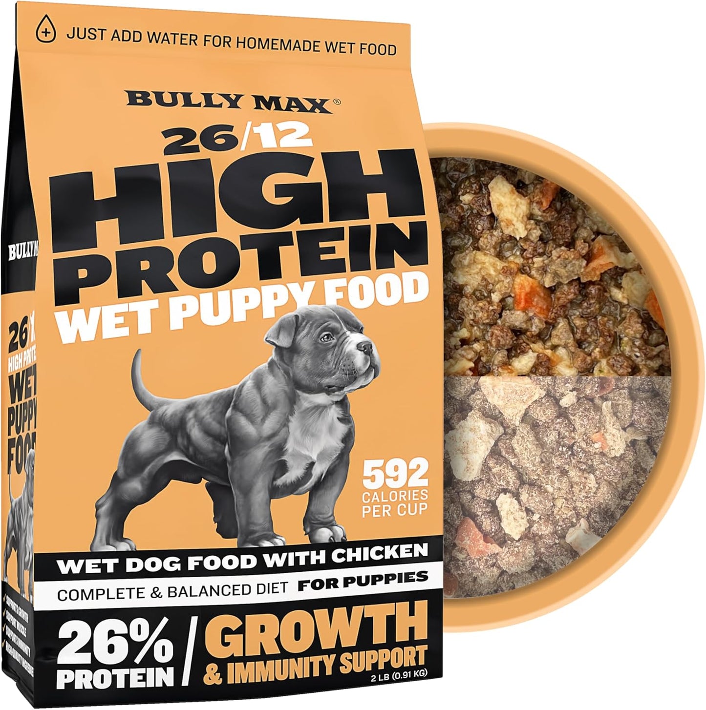 Bully Max Puppy Growth & Nutrition Bundle - High Protein Natural Dry Dog Food (5lb Bag) & Wet Dog Food (2 Dry lb, Makes 5.5 lb of Wet Food) for Small & Large Breed Puppies - Lamb & Chicken Flavors