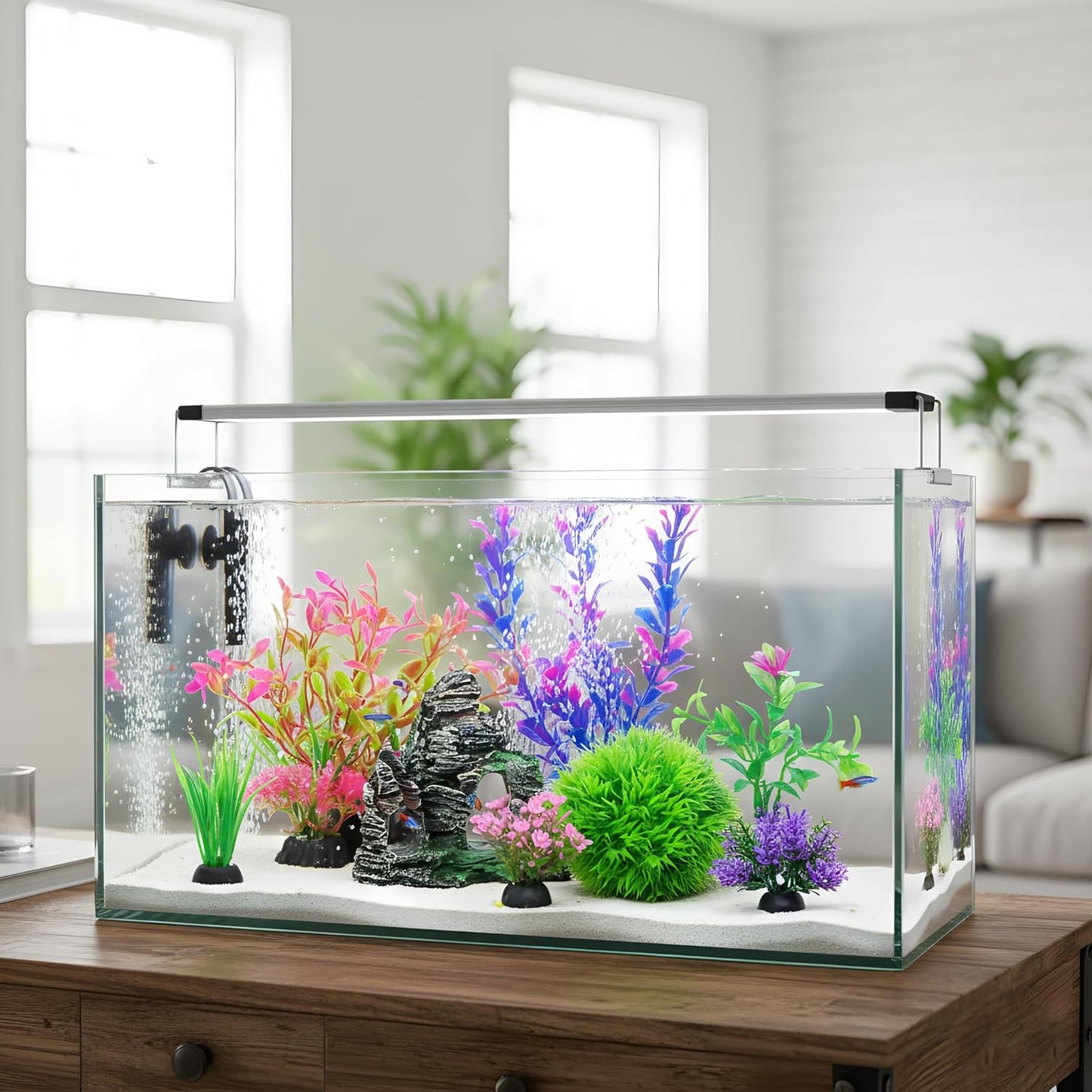 Ameliade Aquarium Artificial Plastic Plants Decorations and Rock Cave Decor Set Goldfish Betta Fish Tank Accessories Small Large Fish Bowl Ornaments