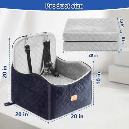 Dog Car Seat for Small/Medium Dogs, Dog Booster with Thick Memory Foam Two Layers of Elevated Cushion, Fully Detachable and Washable, Pet Booster Seat for Travel Accessories