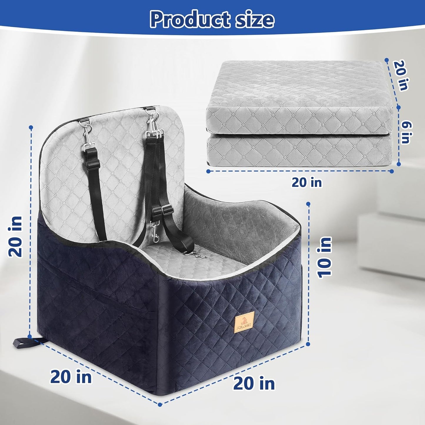 Dog Car Seat for Small/Medium Dogs, Dog Booster with Thick Memory Foam Two Layers of Elevated Cushion, Fully Detachable and Washable, Pet Booster Seat for Travel Accessories