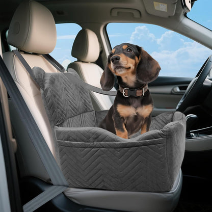 Dog Car Seat Booster with Waterproof Cover, Memory Foam, Small/Medium Dog Bed for Car Back Seat for Travel, 2 Safety Belt