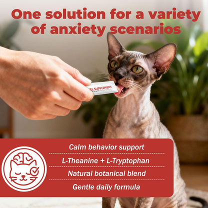 Cat Relief Treats – L-Theanine + L-Tryptophan | Lickable, Relieves Anxiety and Stress in Cats | Sleep and Relaxation Supplement | On-The-Go - 30 Tablets, Vet-Formulated, Made in The USA