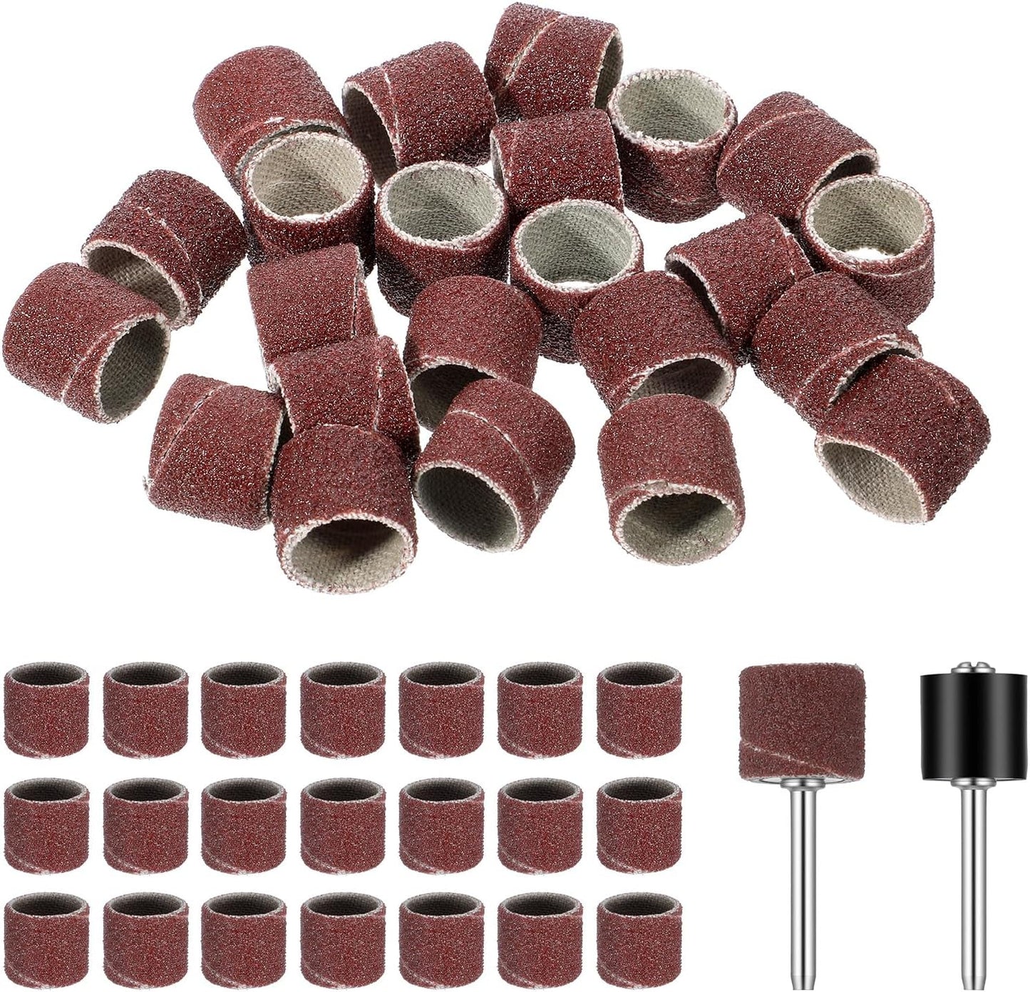 42 Pcs Pet Nail Grinder Replacement Kit with Grit Sanding Bands, Pet Smoother Claw Care Black Grinding Drums Pets Claw Grooming Supplies for Dog Claws Care (1/2 Inch 80/120 Grit)