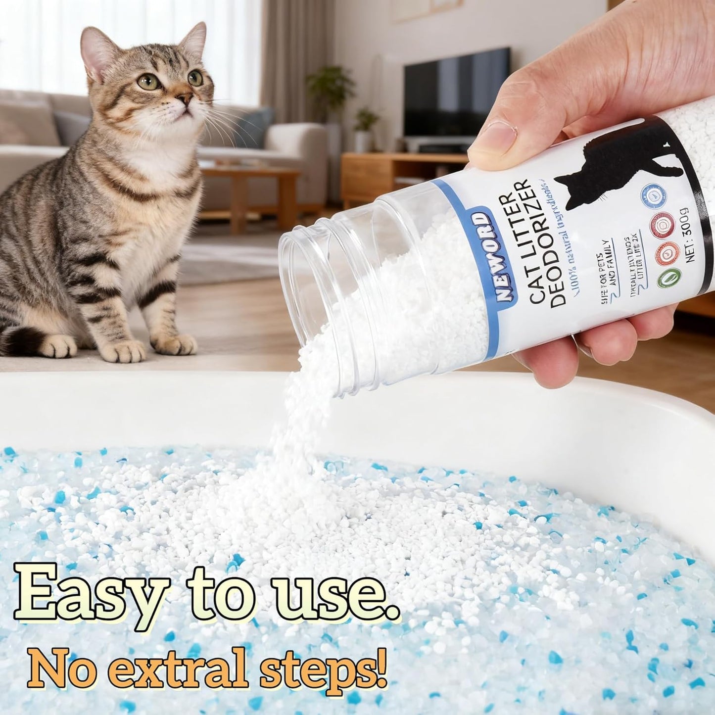 NEWORD Cat Litter Deodorizer Granules, 0.66 LBS Odor Eliminator for Cat Litter Box, Keep Fresh & Odor-Free, Natural & Safe for Cats, Long-Lasting Odor Control, Extends Litter Life by 2X