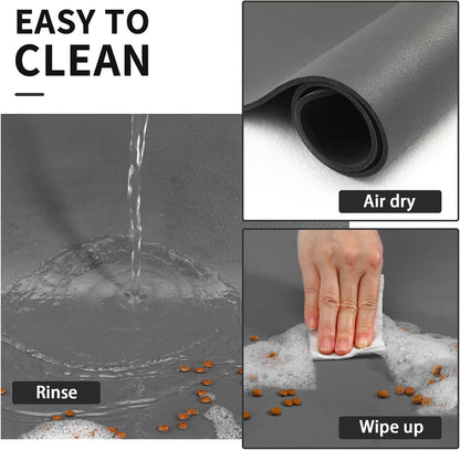 Dog Food Mat - Absorbent Cat Mat for Food and Water, No Stains Pet Feeding Bowl Mat, Easy to Clean Pet Placemats, Quick Dry Dog Water Dispenser Mat for Messy Drinkers | Paw Dark Grey 12"x 19"