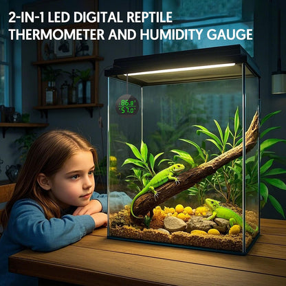 QZQ Reptile Thermometer and Humidity Gauge, LED Digital Thermometer Hydrometer, Reptile Tank Accessories for Bearded Dragon, Crested Gecko, Snake, Jumping Spider, Lizard, USB Power Supply (Black)