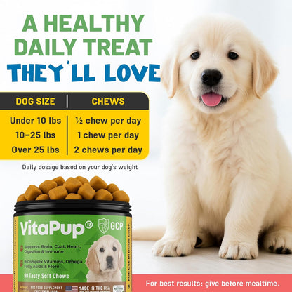 Guardian’s Choice VitaPup Puppy Vitamins Chews, Dog Vitamins for Growth, Digestion, Coat, Brain & Immune Support, Daily Multivitamin for Dogs with Omega 3, Biotin, & Calcium, 90 Tasty Soft Chews