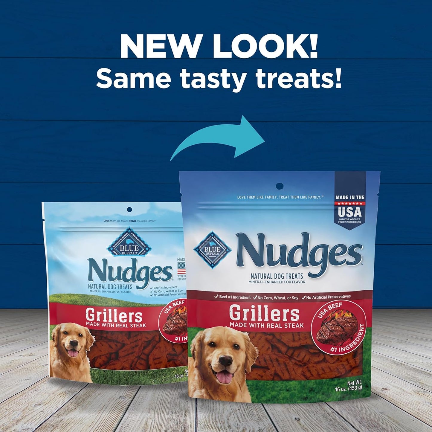 Blue Buffalo Nudges Grillers Natural Dog Treats, Made in the USA with Real Steak, 16-oz Bag