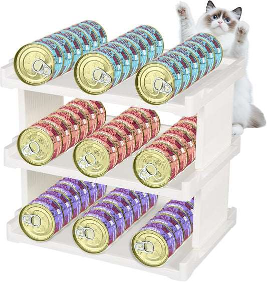 3-Layer Cat Food Can Organizer, Wet Cat Food Storage Container Holds 54 (3.5oz) Cans, Stackable Shelf Pet Food Can Organizer for Kitchen Pantry