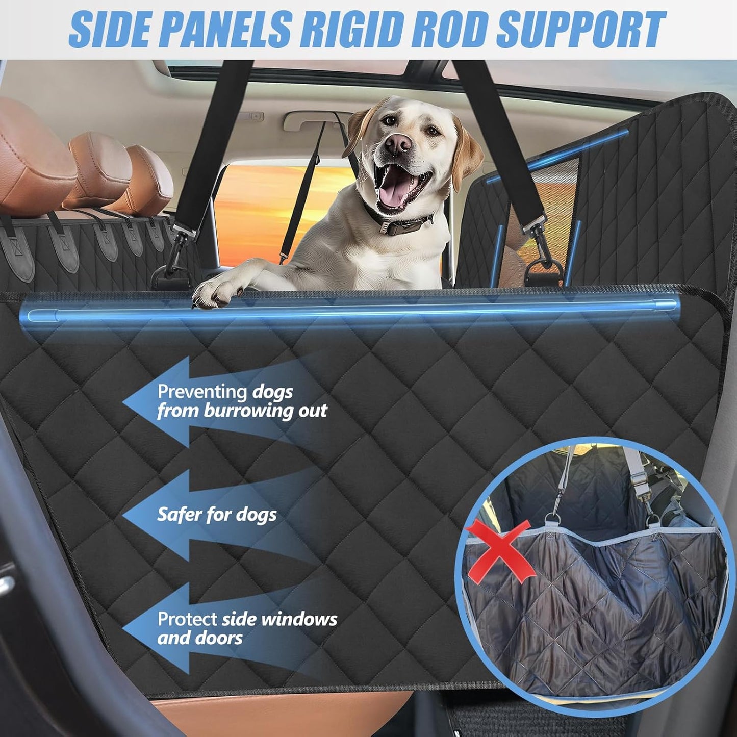 High Barrier Back Seat Extender for Dogs, Hard Bottom Dog Car Seat Cover for Back Seat Holds 420lbs, Backseat Protector Pet Bed, Waterproof Dog Hammock for Car SUV and Trucks