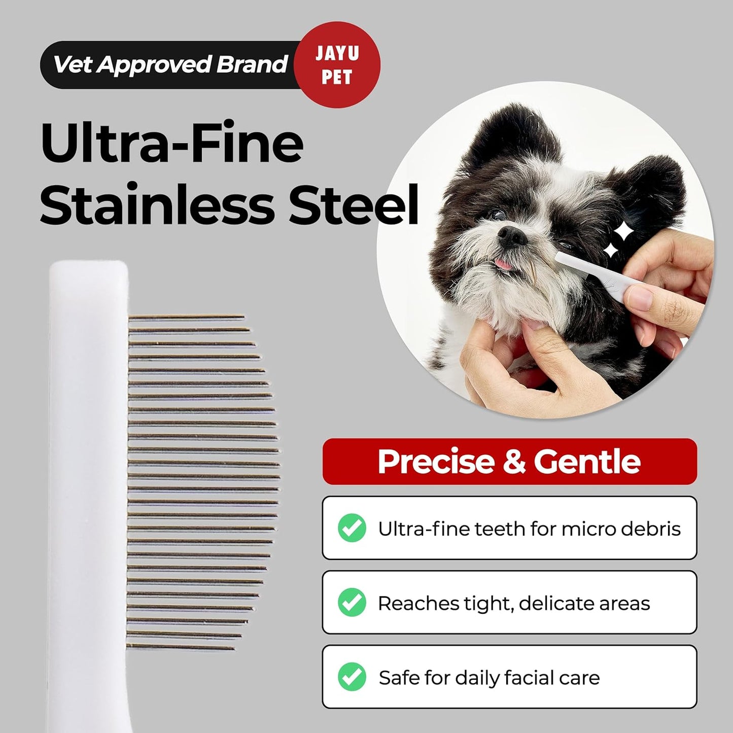 JAYU PET Facial Grooming Comb - Dog Eye Combs, Stress-free Tear Stain Remover for Dogs & Cats, Pet Facial Brush, Cat Grooming Kit, Stainless Steel Deshedding Comb (1ea)