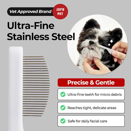 JAYU PET Facial Grooming Comb - Dog Eye Combs, Stress-free Tear Stain Remover for Dogs & Cats, Pet Facial Brush, Cat Grooming Kit, Stainless Steel Deshedding Comb (1ea)