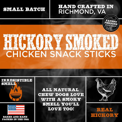 Premium Hickory Smoked Chicken Quick Sticks - 6 Inch, 8 Count (Pack of 2) - No Additives, 100% Natural, Collagen, All Breeds