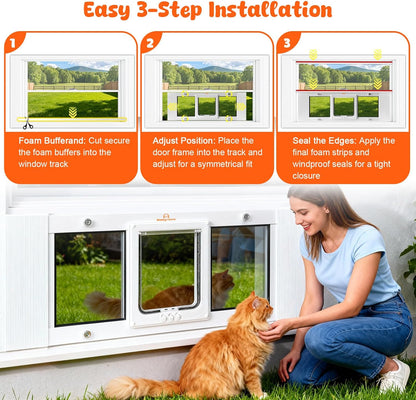 Homegroove Cat Door for Window, Adjustable Fits to 31"-36" Width Window Pet Door for Cat & Doggy, Aluminum Frame Window Cat Door Insert to Control Pet Access (31-36inch)