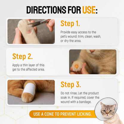 Cat Wound Care Gel for Scratches, Bites, & Irritations – Hot Spot Treatment for Cats & Kittens – Honey Wound Repair Ointment in Gel Form with Colloidal Silver & Honey for Topical Use – 2 Oz Tube