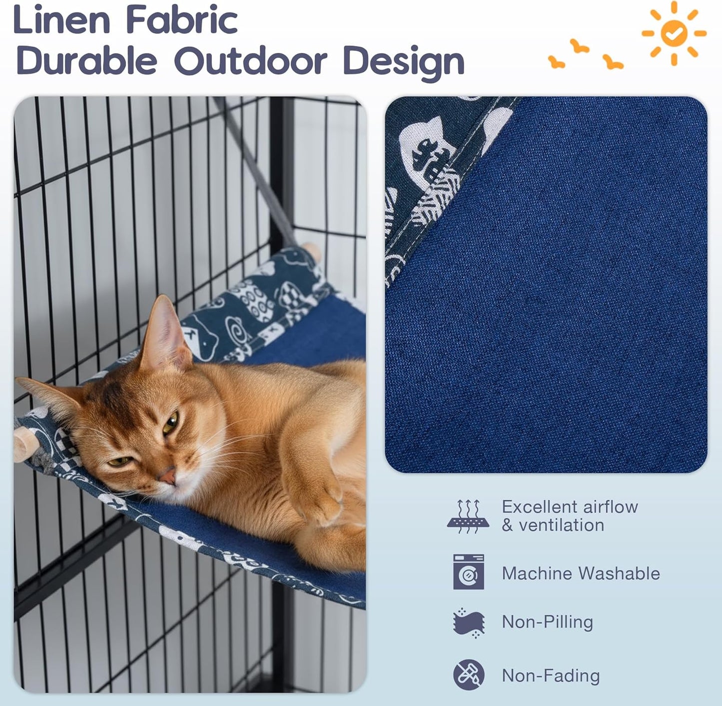 2 Pack Cat Hammock for Cage Hanging Reversible, Pet Hammock Bed Adjustable, 24.4in*14.6 in Soft Sleeping Hammock for Cats, Ferret, Rabbits, Small Animals