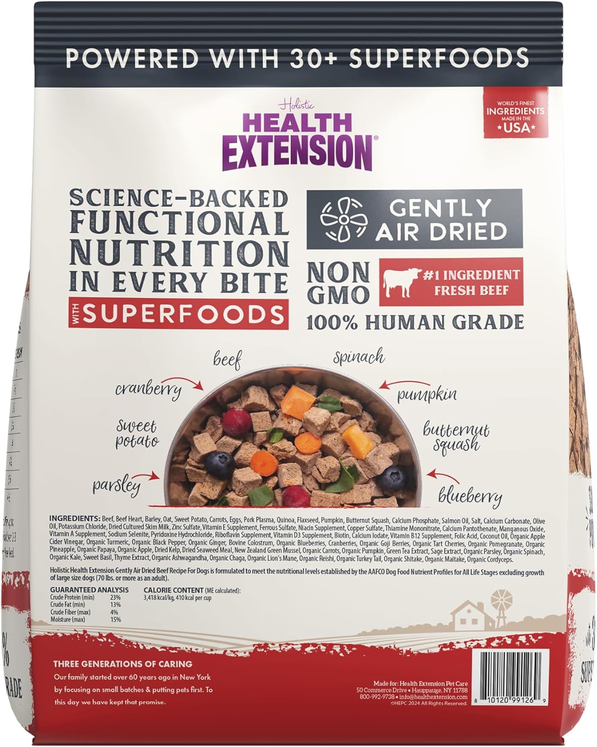 Health Extension Gently Air Dried Beef Dog Food, (12oz, 340 g) – Complete & Balanced with 85% Animal Protein and 30+ Superfoods for All Life Stages