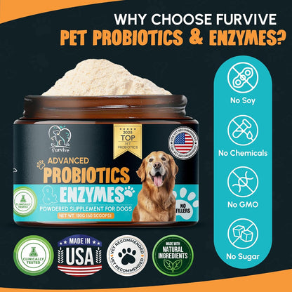 Dog Probiotics and Enzymes for Digestive Health, Gut Support, Gas & Seasonal Allergies – All Natural, Powerful Vet-Recommended Multi Strain Probiotics for Dogs – 60 Scoops